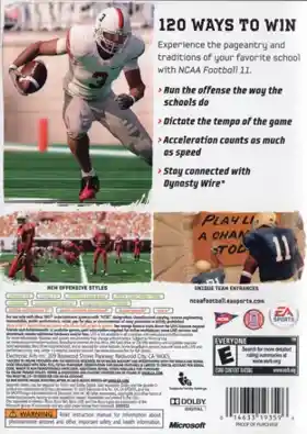 NCAA Football 11 (USA) box cover back